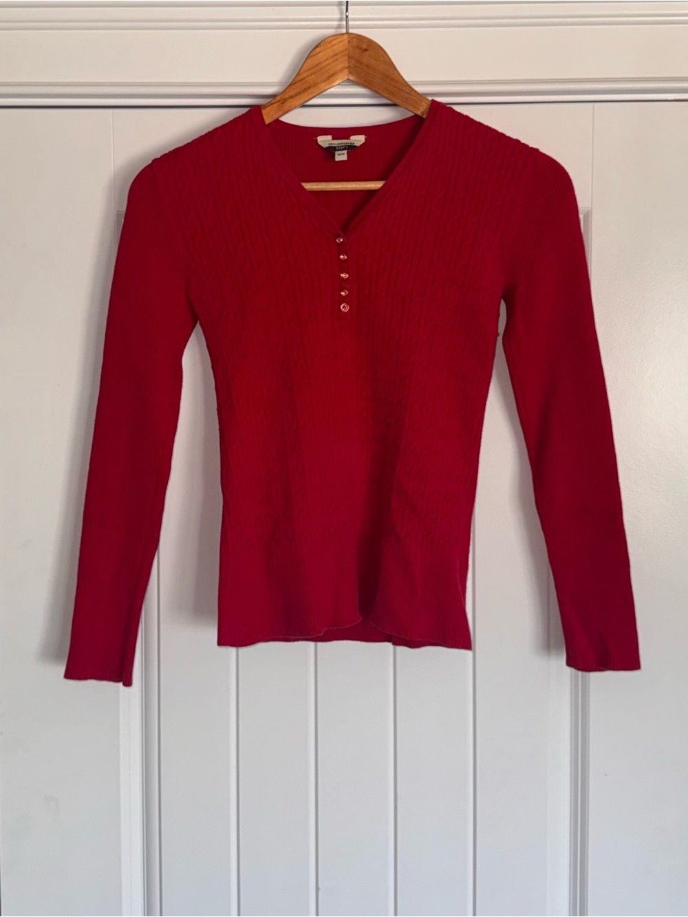 Denver Hayes Red Ribbed Henley Long Sleeve Top